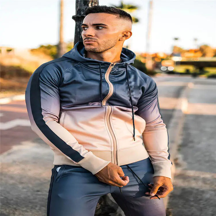 Men's Gradient Hooded Cardigan Sports Suit