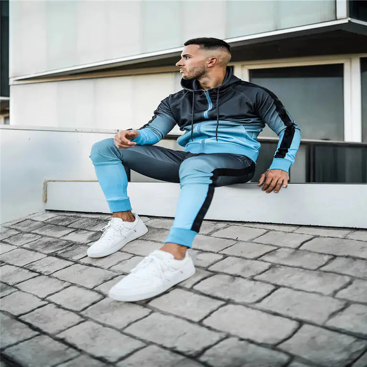 Men's Gradient Hooded Cardigan Sports Suit